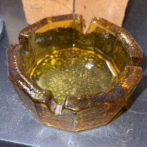 Small Amber Glass Octagonal Ashtray - Vintage Style